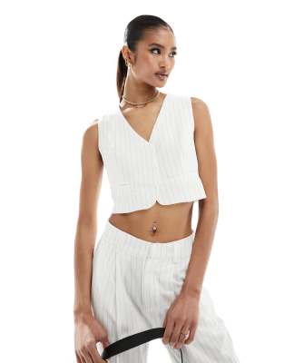 In The Style tailored waistcoat co-ord in cream pinstripe-White