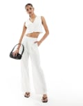 [In The Style] In The Style tailored wide leg pants in cream pinstripe (part of a set)-White 8 CREAM