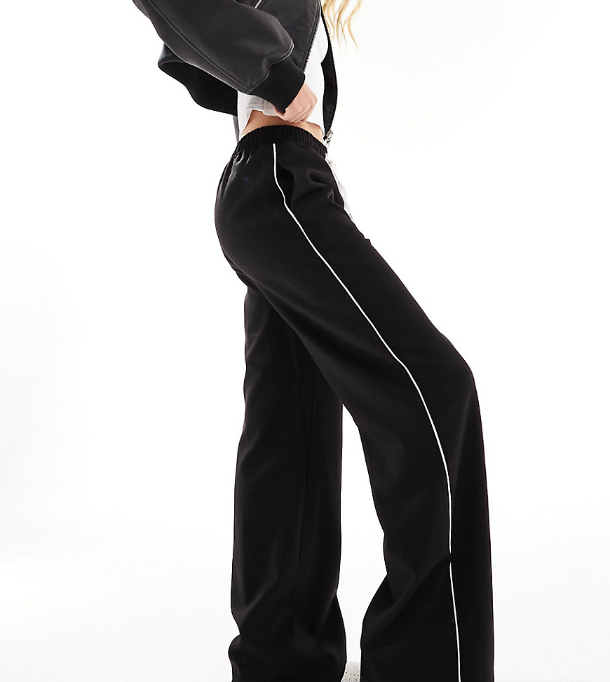 In The Style Tall contrast drawstring waist wide leg side stripe trousers in black