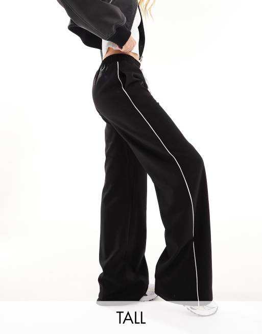 Black wide leg trousers with side stripe best sale