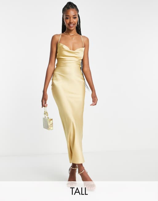 Cowl front hotsell satin midi dress