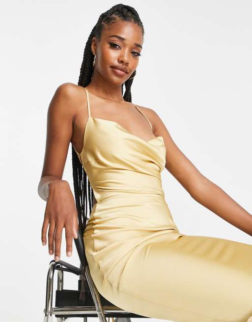 Gold satin midi dress sale