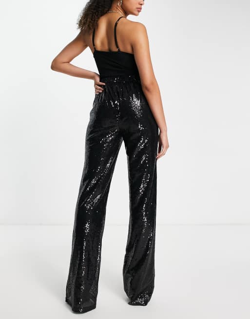 In The Style Tall exclusive sequin flare in black