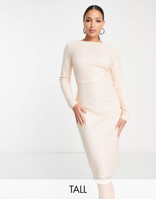 In The Style Tall exclusive sequin long sleeve midi dress in