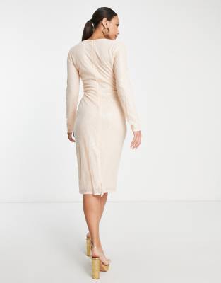 In The Style Tall exclusive sequin long sleeve midi dress in champagne |  ASOS