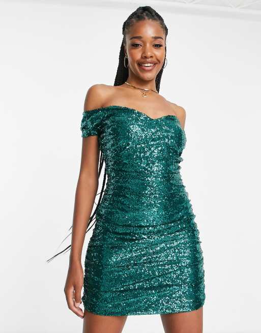 Green off the shoulder hotsell bodycon dress