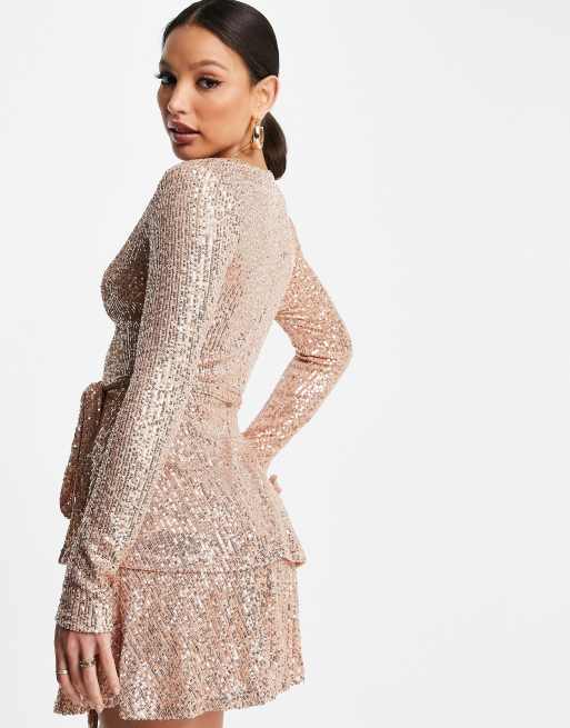 green emerald velvet dress High Life Rose Gold Sequin Square Neck Split Front Maxi Dress – Club L  London main image 0