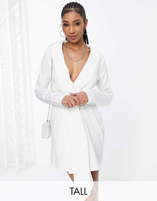 In The Style Tall exclusive tie front blazer dress in white ASOS