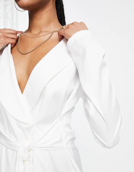 In The Style Tall exclusive tie front blazer dress in white