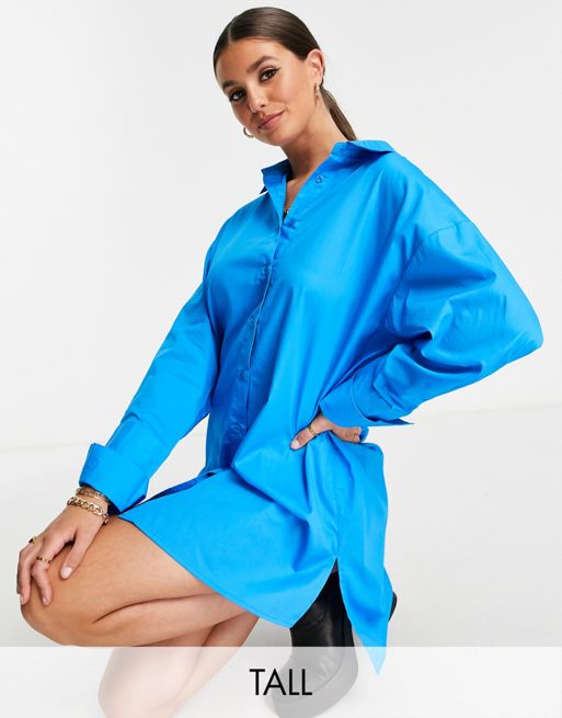 In The Style Tall x Lorna Luxe oversized shirt dress in blue | ASOS
