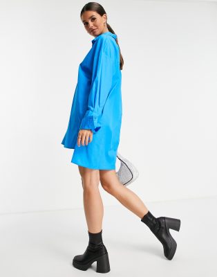 In The Style X Lorna Luxe Oversized Shirt Dress In Blue-blues