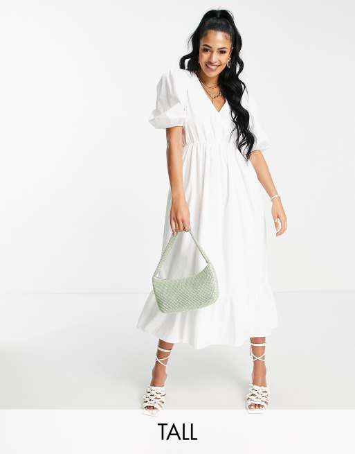 In The Style Tall x Lorna Luxe - Wikkeljurk met textuur en pofmouwen in wit