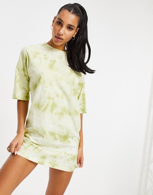 In The Style tie dye oversized t-shirt dress in sage