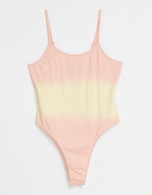 In The Style tie dye strappy bodysuit in coral | ASOS