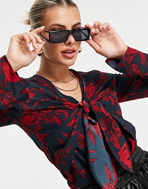 In The Style tie front top in floral