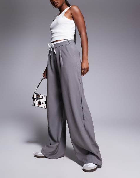 In The Style tie waist contrast relaxed trousers in grey - view 1