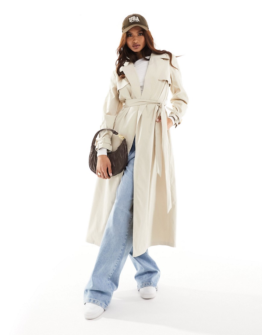 In The Style tie waist trench coat in stone-Neutral