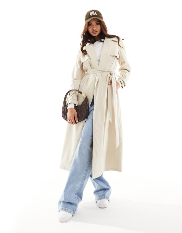 In The Style - tie waist trench coat in stone