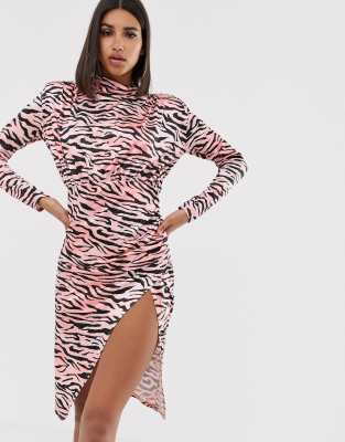 tiger high neck midi dress