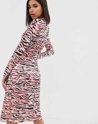 tiger high neck midi dress