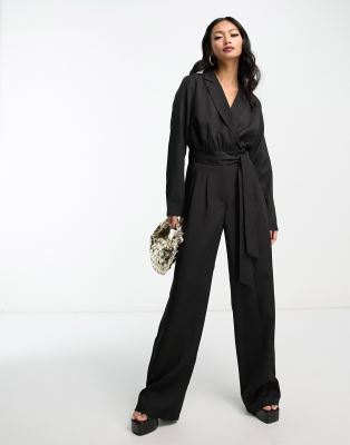 In The Style Tuxedo Jumpsuit In Black