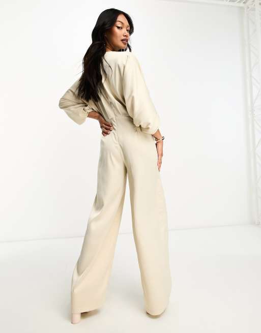 Beige jumpsuit with hot sale sleeves