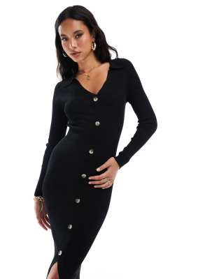 In The Style V Neck Button Through Midi Cardigan Dress In Black