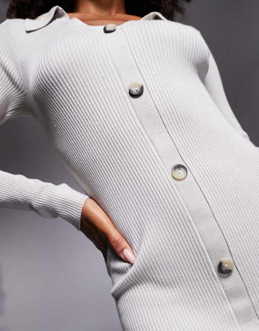 In The Style v neck button through midi cardigan dress in grey, 4 of 4