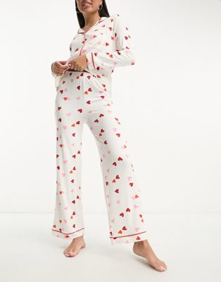 In The Style heart print pyjama trouser set in white