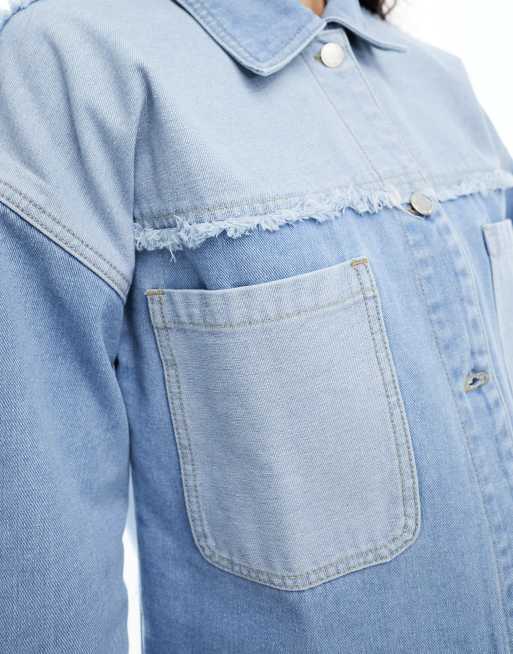 In The Style - Veste en jean à coutures effilochées avec poches - Bleu clair, 3 de 4
