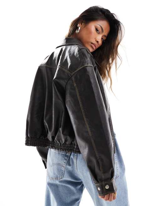 In The Style Veste imitation cuir avec col Marron effet vieilli ASOS