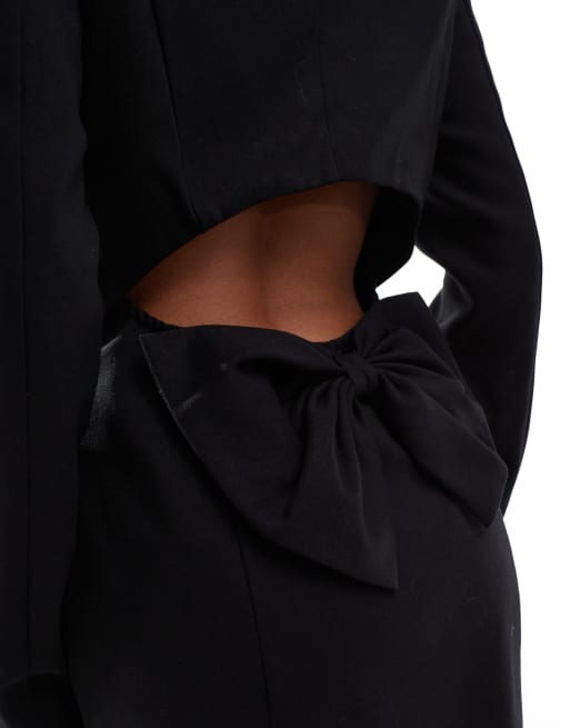 In The Style - Vestito blazer nero strutturato con fiocco sul retro, 3 di 4