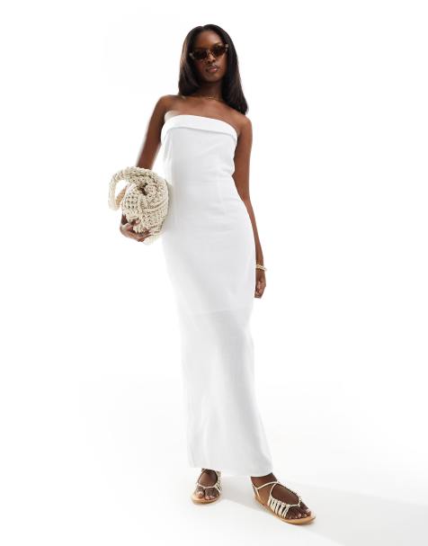 In The Style - Vestito lungo a fascia in misto lino bianco - view 1