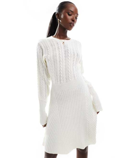 In The Style - Vestito maglia stile skater corto color crema lavorato a trecce