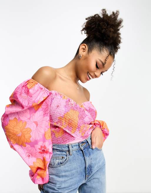 In The Style volume sleeve wrap front body in multi floral print