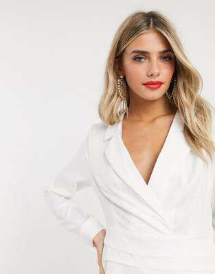 white plunge blazer dress