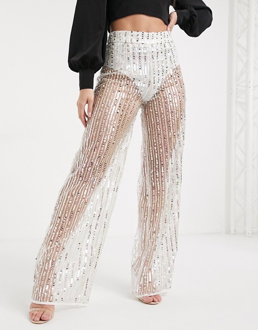 In The Style wide leg sequin pants in white | ASOS