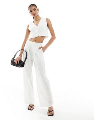 In The Style tailored wide leg trousers co-ord in cream pinstripe