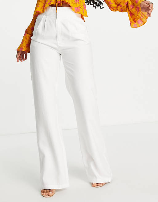 Asos white wide leg trousers hotsell