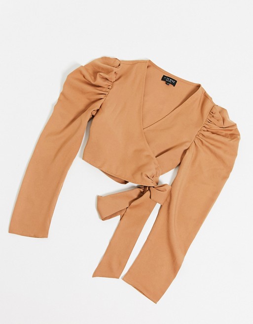 In The Style wrap top in camel