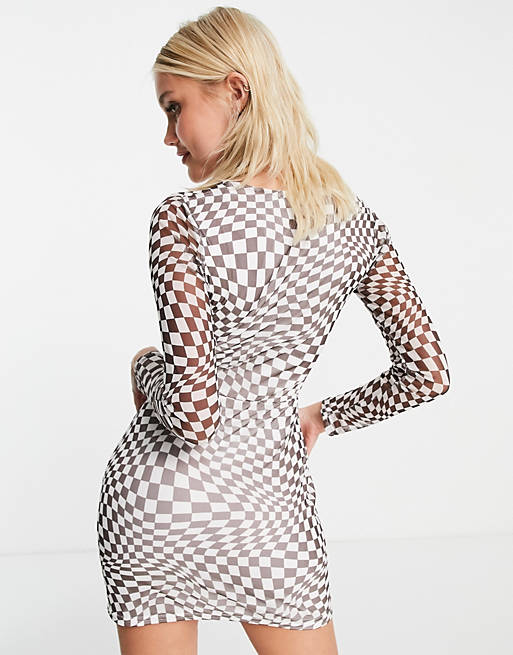  In The Style x Anastasia Kingsnorth ruched mini dress in checkboard print 