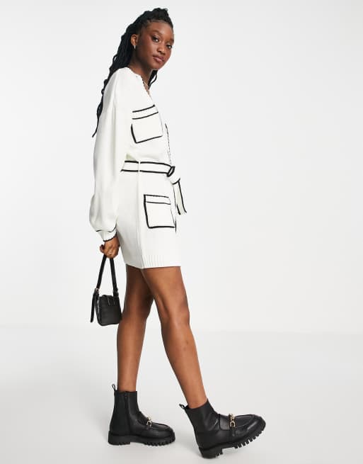 In The Style x Billie Faiers contrast cardigan dress in white ASOS