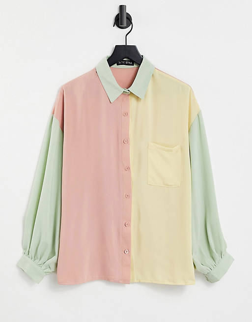 In The Style x Billie Faiers  contrast oversized shirt in pastel multi