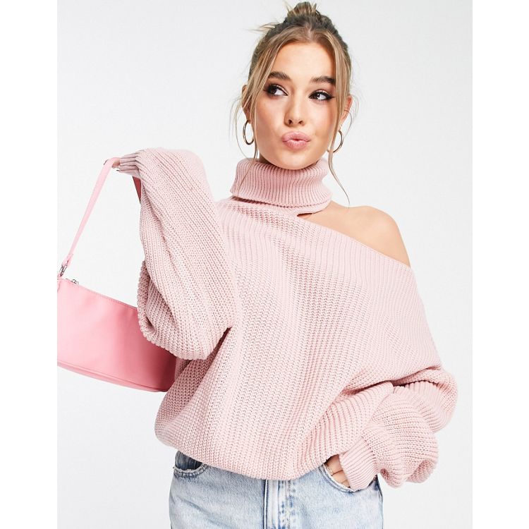 In The Style x Billie Faiers oversized roll neck knitted sweater dress in  pink - ShopStyle