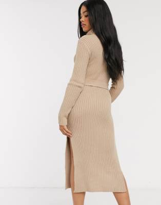 knitted roll neck midi dress