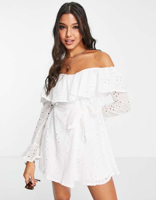 In The Style Billie Faiers embroidered shoulder skater dress in white | ASOS