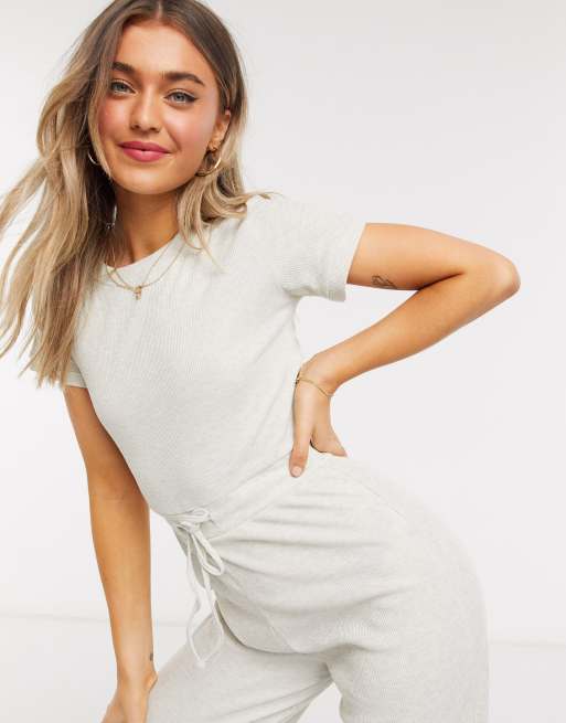 Missguided loungewear fluffy ribbed legging in stone- part of a set