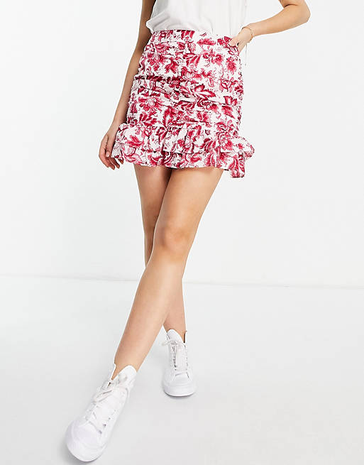 Skirts In The Style x Billie Faiers mini skirt with ruffle hem in pink floral print 