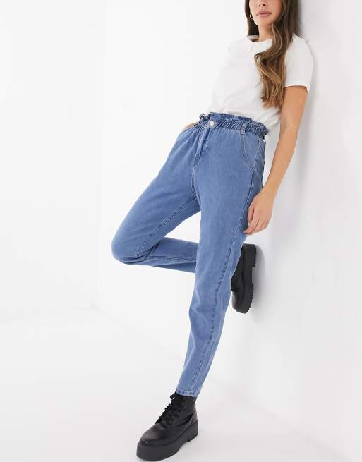 In The Style x Billie Faiers paperbag waist jean in blue