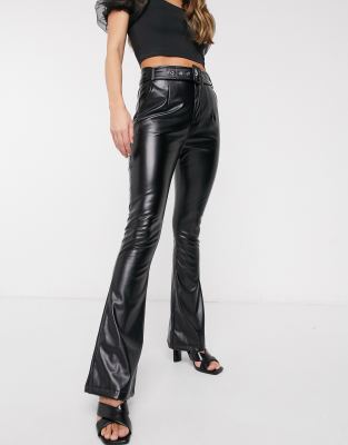 black pu flared trousers